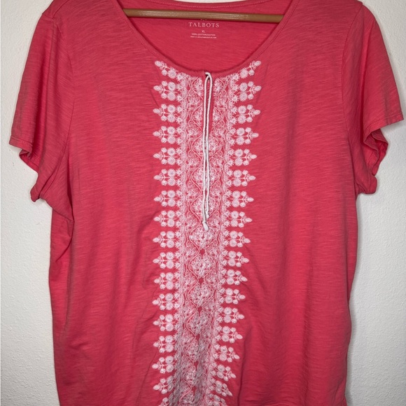 Talbots Pink Top with White Embroidery XL - Picture 1 of 5